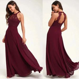 NWOT Lulus Dance All Evening Burgundy Lace Maxi‎ Dress